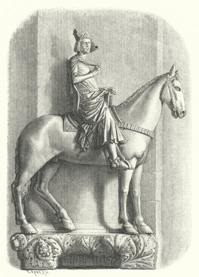 The Bamberg Horseman, statue ved Bamberg Cathedral, Tyskland (gravering) af German School
