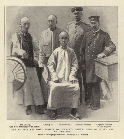 Den kinesiske forsoningsmission til Tyskland, Prince Chun om bord på S S "Bayern" (litho) af German School
