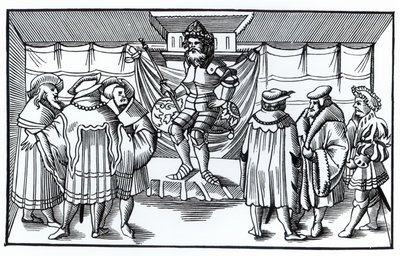 Court of a Baron, efter et træsnit i Cosmographie Universelle of Munster, udgivet 1552 af German School