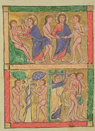 The Creation, Marriage, Temptation and Expulsion of Adam and Eva, 1200 (wc on vellum) af German School
