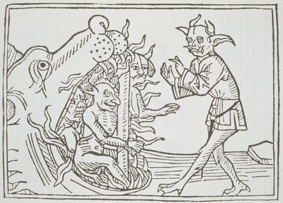 Djævelen Belial før Helvedes Porte, fra Das Buch Belial, udgivet i Augsburg, 1473 af German School