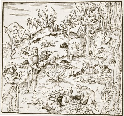The Divining Rod, fra Bergwerk Buch af Georg Agricola, Frankfurt 1580, illustreret i en History of Magic, udgivet sent i det 19. århundrede af German School
