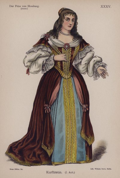 Hertuginden af ​​Brandenburg, fra Der Prinz von Homburg (Prinsen af ​​Homburg) af Heinrich von Kleist (farve litho) af German School