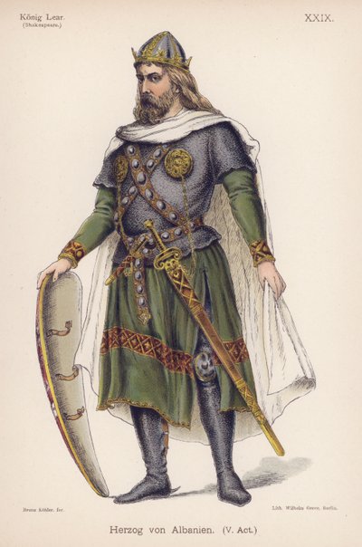 Hertugen af Albany, fra Shakespeares King Lear (farve litho) af German School