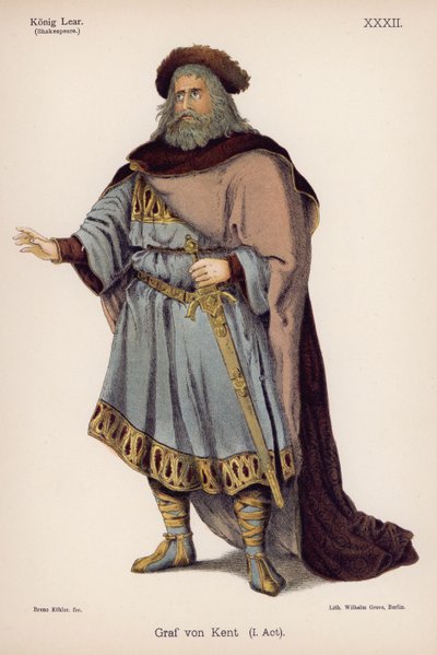 The Duke of Kent, fra Shakespeares King Lear (farve litho) af German School