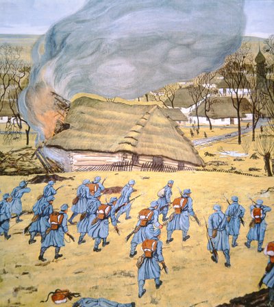 Det første østrigsk-ungarske Landsturm-regiment angriber den serbiske landsby Stady Korciyan den 22. december af German School