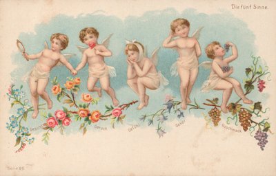 De fem sanser (farve litho) af German School