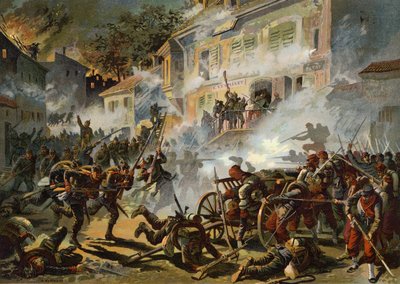 Den tyske 22. infanteridivision stormer de franske stillinger ved Chateaudun, den fransk-preussiske krig, 18. oktober 1870 af German School