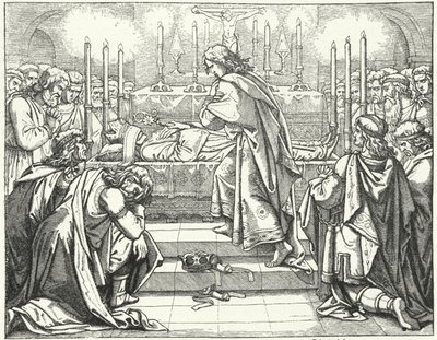 Den hellige romerske kejser Otto III ved graven til Sankt Adalbert af Prag (gravering) af German School