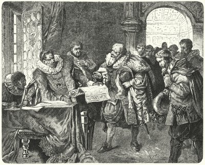 Den hellige romerske kejser Rudolf II giver bøhmiske protestanter større religionsfrihed i sit majestætsbrev af German School