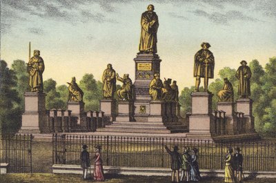 Luther-monumentet i Worms (chromolitho) af German School