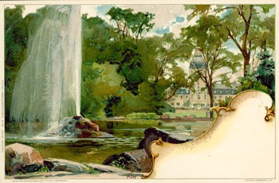 Schlossgarten og Karlsruhe Palace i Karlsruhe, Tyskland (farve litho) af German School