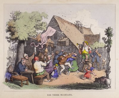 De tre musikere (farve litho) af German School