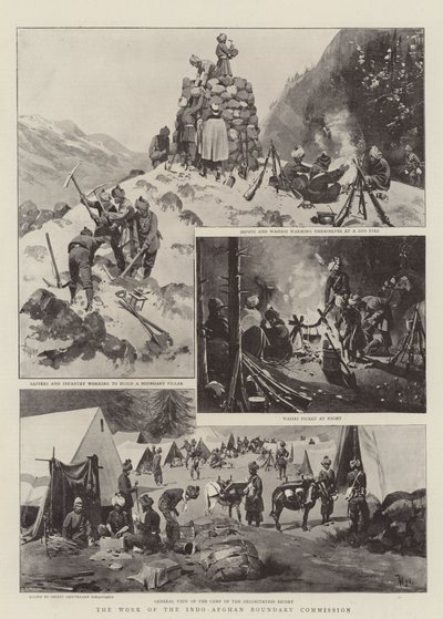 Arbejdet i den indo-afghanske grænsekommission (litho) af German School