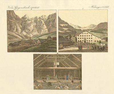 Leukers bad i kantonen Wallis (farvet gravering) af German School