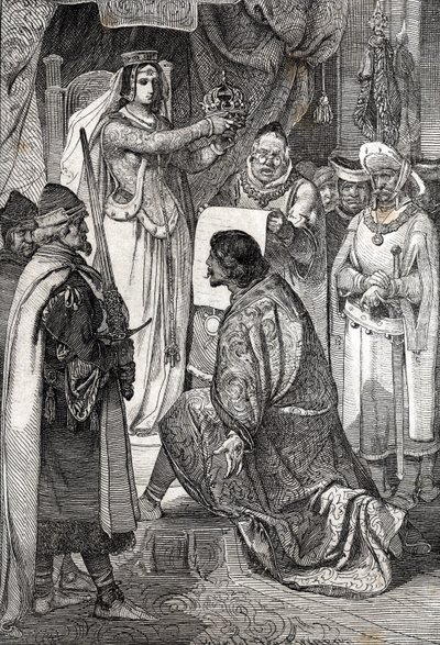 Kroningen af Erik XIII af Pommern som konge af af de nordiske kongeriger Sverige, Danmark og Norge, af Margaret I af Danmark af German School