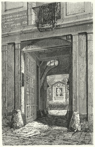 Huset i Paris, hvor den franske dramatiker Pierre Corneille døde i 1684 (stik) af German School