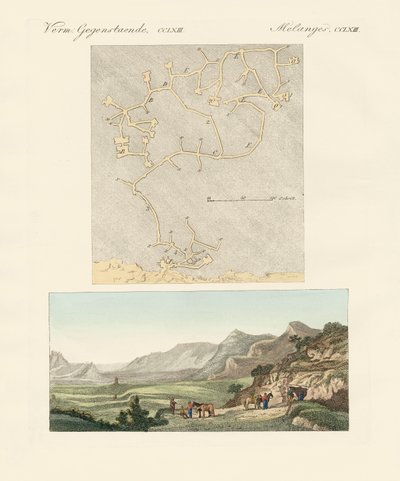 Kretas labyrint (farvet gravering) af German School