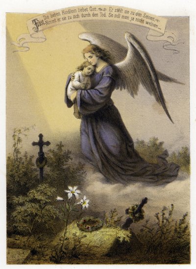 Guds kærlighed til et dødt barn (farve litho) af German School
