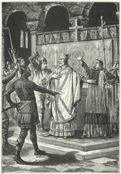 Mordet på Thomas a Becket i Canterbury Cathedral af German School