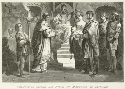 Thedosius giver sin niece i ægteskab med Stilicho af German School