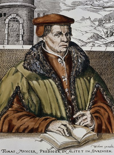 Thomas Muntzer, ca. 1600 (håndfarvet træsnit) af German School