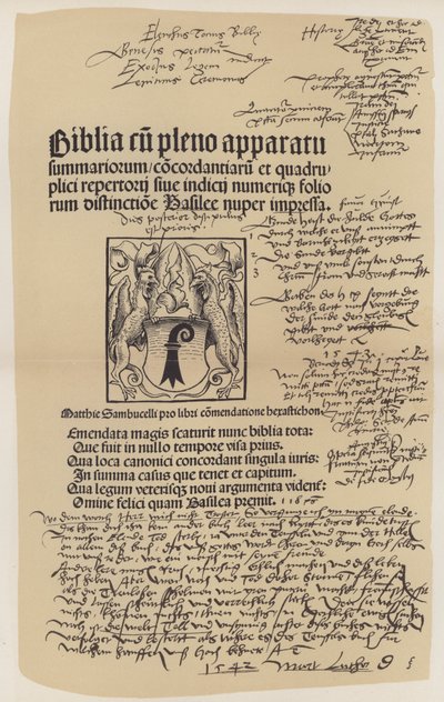 Titelblad fra Martin Luthers bibel (farve litho) af German School