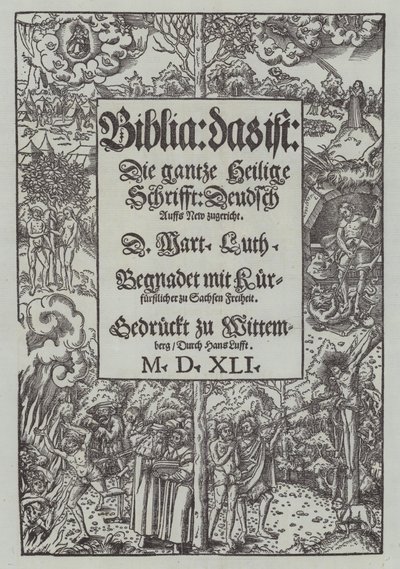 Titelside på en udgave af Martin Luthers Bibel fra 1541 af German School