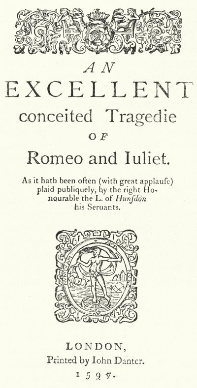 Titelside på den første quarto-udgave af Shakespeares Romeo og Julie (gravering) af German School