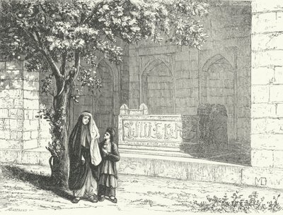 Grav af den persiske digter Saadi i den iranske by Shiraz (gravering) af German School