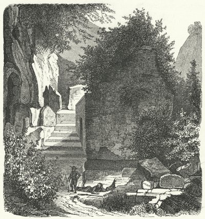Grav af den romerske digter Virgil, Posillipo, Napoli (gravering) af German School