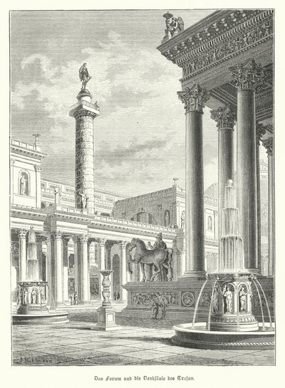 Trajans søjle og forum, Rom (gravering) af German School