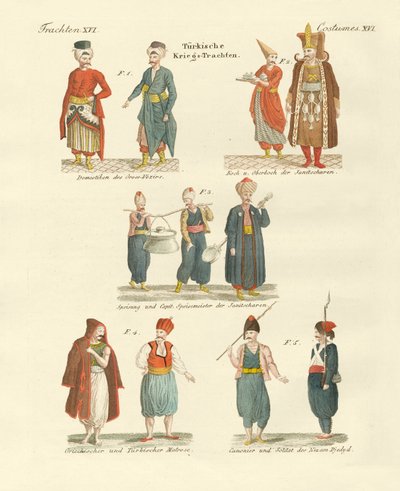 Tyrkiske nationaldragter (farvet gravering) af German School