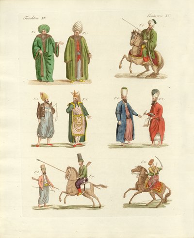 Tyrkiske nationaldragter (farvet gravering) af German School