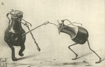 To kander kæmper en duel (litho) af German School