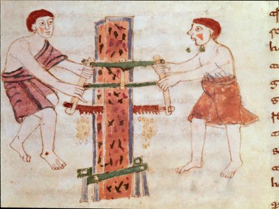 To mænd så en marmorstamme (miniature, 9. århundrede) af German School