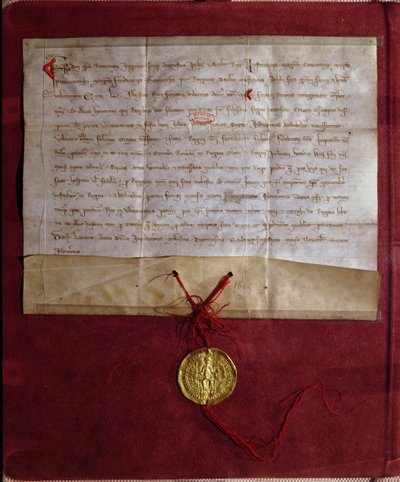 Kejser Frederik IIs (1194-1250) løfte om at forsyne kong Ludvig IX (1214-70) med heste, våben og proviant til det syvende korstog, 1246 af German School