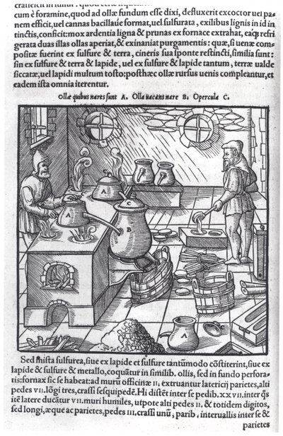 Using Sulphur, fra De Re Metallica af Georg Bauer (1494-1566), kendt som Agricola af German School