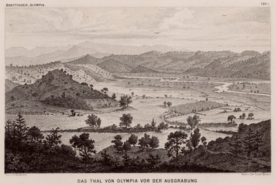 Valley of Olympia, Grækenland, før arkæologiske udgravninger (gravering) af German School