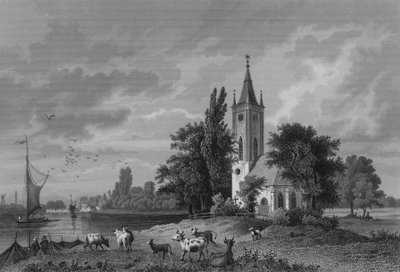 Udsigt over Stralau, Berlin (stålgravering) af German School