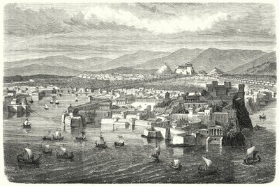 Udsigt over det gamle Athen fra Piræus (gravering) af German School