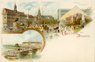 Udsigt over Dresden, Tyskland (chromolitho) af German School