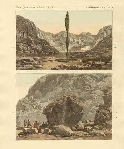 Udsigt over Sinai-bjerget (farvet gravering) af German School