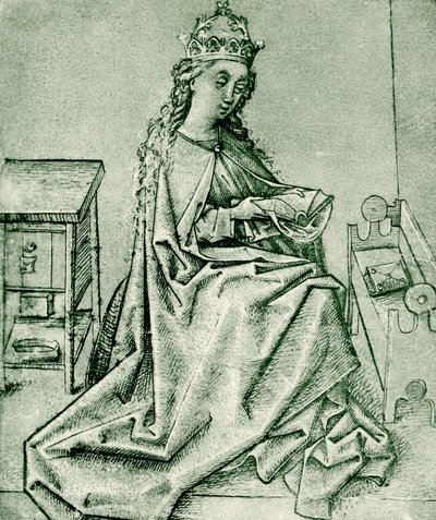 Jomfru Maria beder i et gotisk kammer af German School
