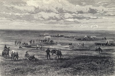 Vogntog på prærierne i South Dakota, USA (litho) af German School