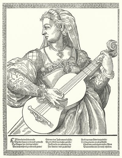 Kvinde spiller guitar (gravering) af German School