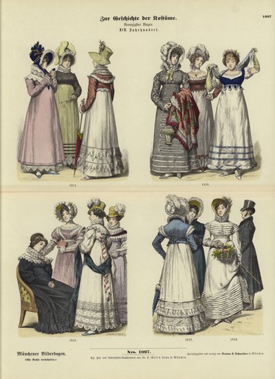 Womens costumes, 19th Century  af German School