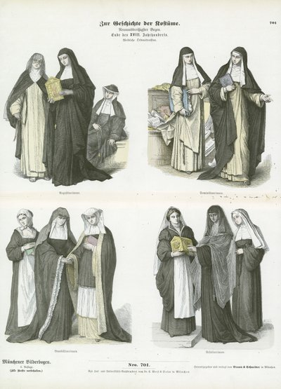 Womens costumes of Christian religious orders, late 18th Century  af German School