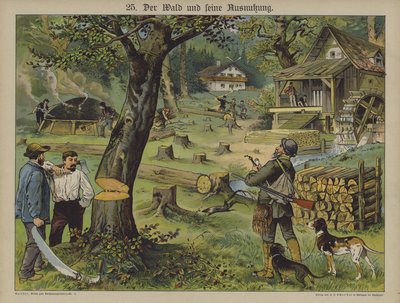 Træarbejdere (farve litho) af German School