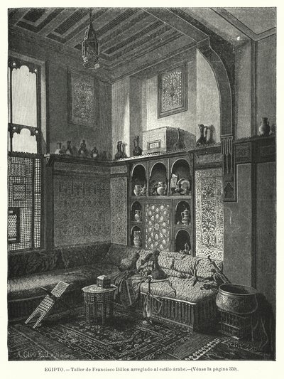 Francis Dillons værksted, dekoreret i arabisk stil (litho) af German School